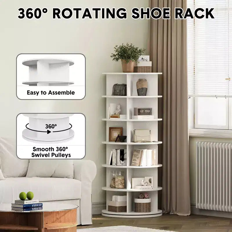 Étagère à chaussures tournante sur pied en MDF à 6 niveaux à 360°