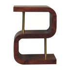 Table de chevet en bois de manguier massif en forme de S avec 2 étagères et accents dorés 45 cm (L) x 60 cm (H) Châtaigne