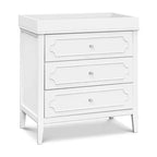 Commode 3 tiroirs en pin massif avec poignées en cristal 18''L x 35.5''P x 34''H Blanc