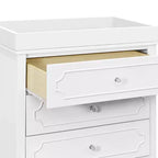 Commode 3 tiroirs en pin massif avec poignées en cristal 18''L x 35.5''P x 34''H Blanc