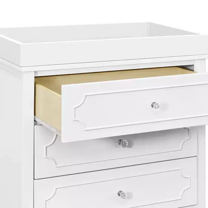 Commode 3 tiroirs en pin massif avec poignées en cristal 18''L x 35.5''P x 34''H Blanc