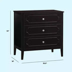 Commode 3 tiroirs en pin massif avec poignées en cristal 18''L x 35.5''P x 34''H Blanc