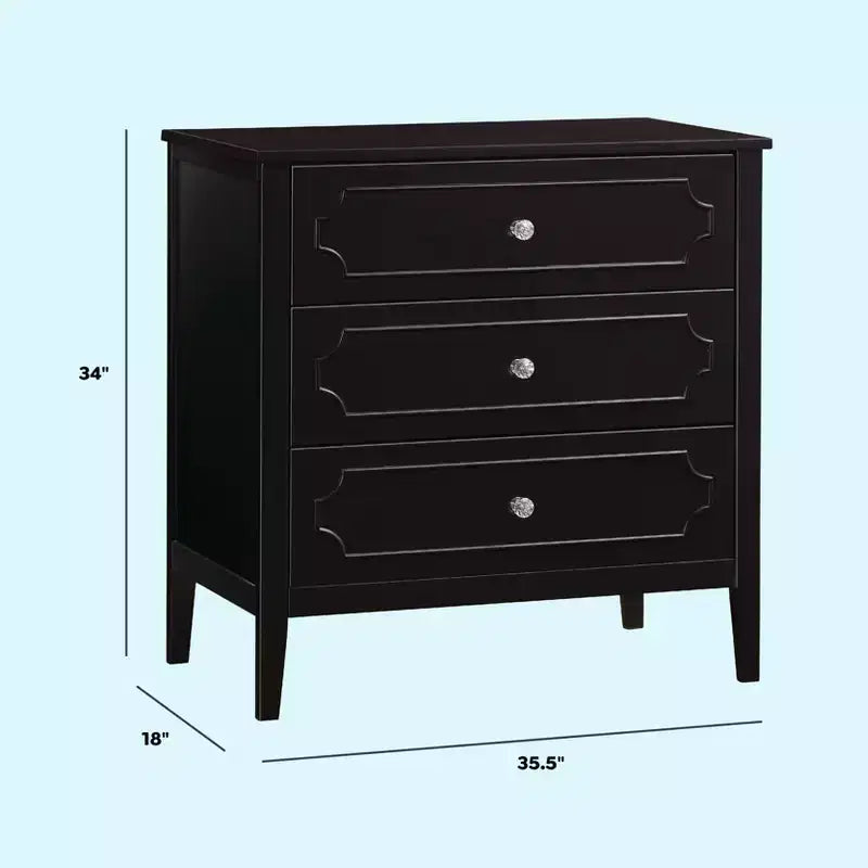 Commode 3 tiroirs en pin massif avec poignées en cristal 18''L x 35.5''P x 34''H Blanc