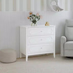 Commode 3 tiroirs en pin massif avec poignées en cristal 18''L x 35.5''P x 34''H Blanc