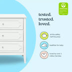 Commode 3 tiroirs en pin massif avec poignées en cristal 18''L x 35.5''P x 34''H Blanc