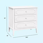 Commode 3 tiroirs en pin massif avec poignées en cristal 18''L x 35.5''P x 34''H Blanc