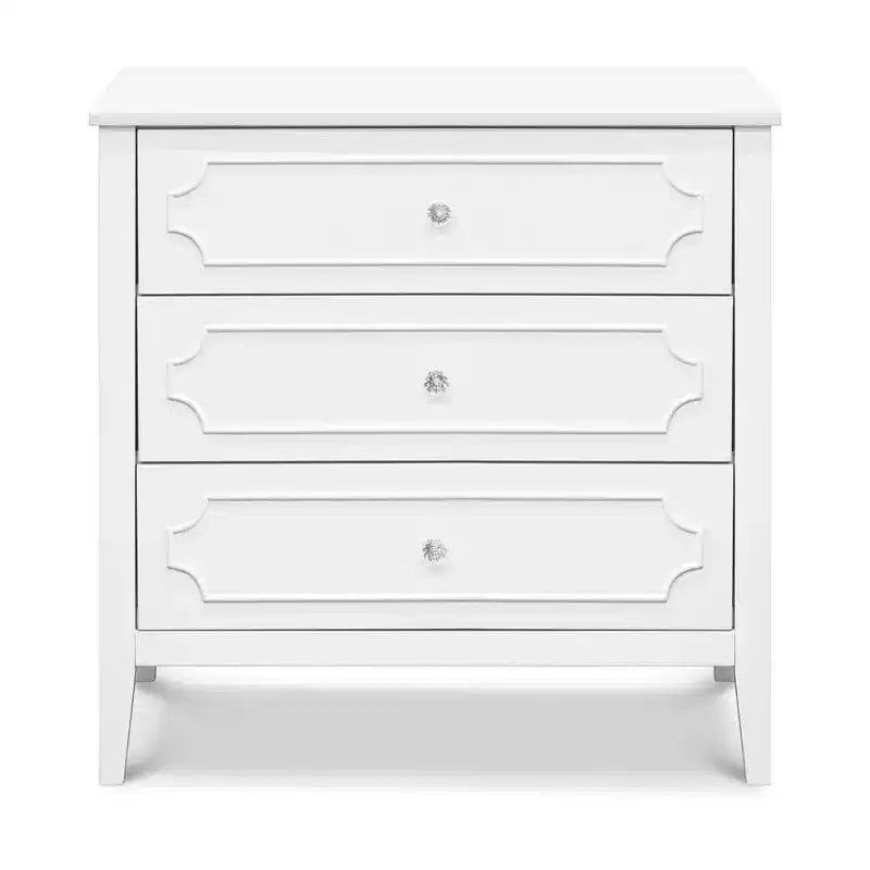 Commode 3 tiroirs en pin massif avec poignées en cristal 18''L x 35.5''P x 34''H Blanc