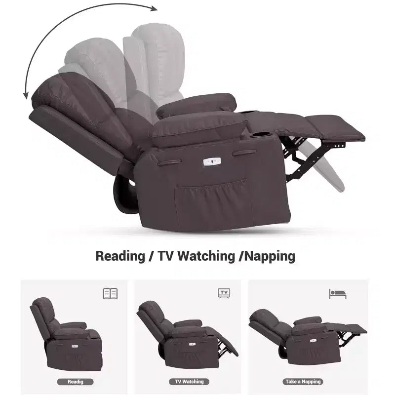 Fauteuil inclinable pivotant et à bascule en métal et similicuir avec massage et chaleur 95 cm (L) x 103 cm (H)