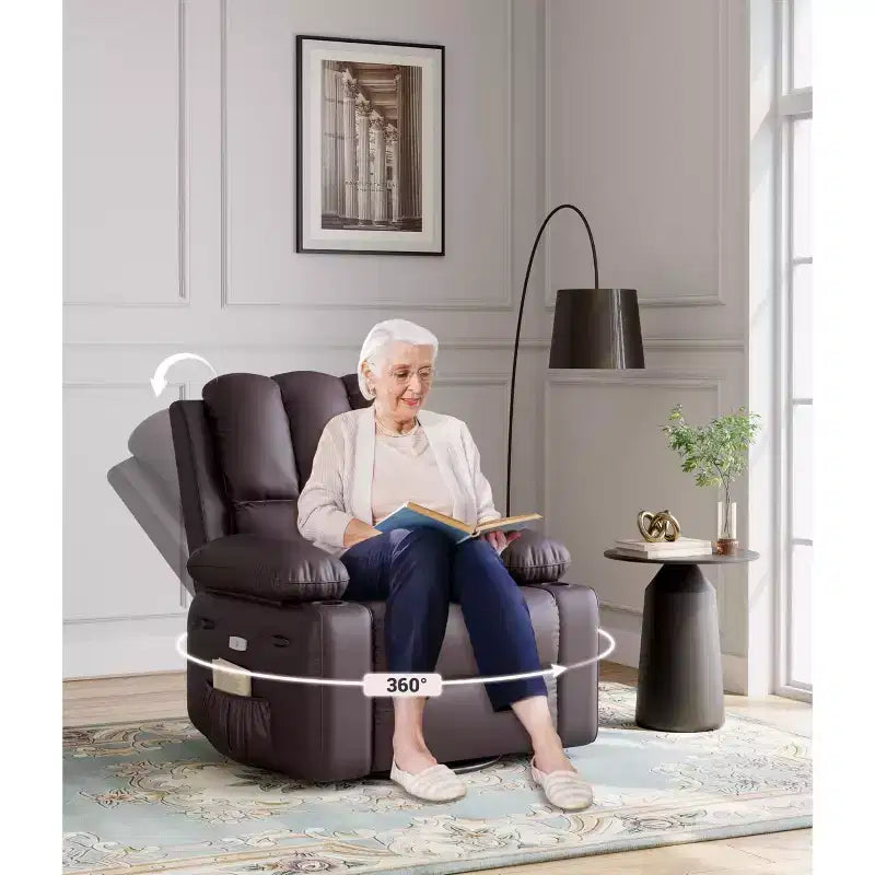 Fauteuil inclinable pivotant et à bascule en métal et similicuir avec massage et chaleur 95 cm (L) x 103 cm (H)