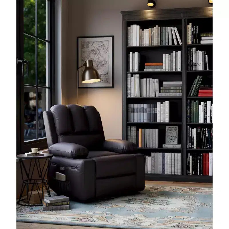 Fauteuil inclinable pivotant et à bascule en métal et similicuir avec massage et chaleur 95 cm (L) x 103 cm (H)