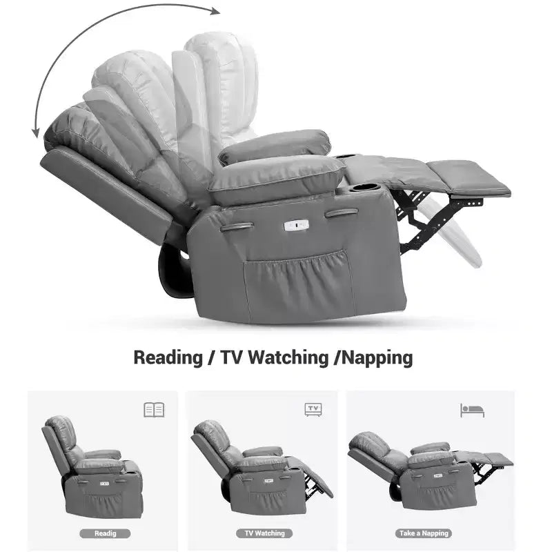 Fauteuil inclinable pivotant et à bascule en métal et similicuir avec massage et chaleur 95 cm (L) x 103 cm (H)