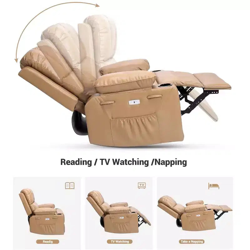 Fauteuil inclinable pivotant et à bascule en métal et similicuir avec massage et chaleur 95 cm (L) x 103 cm (H)