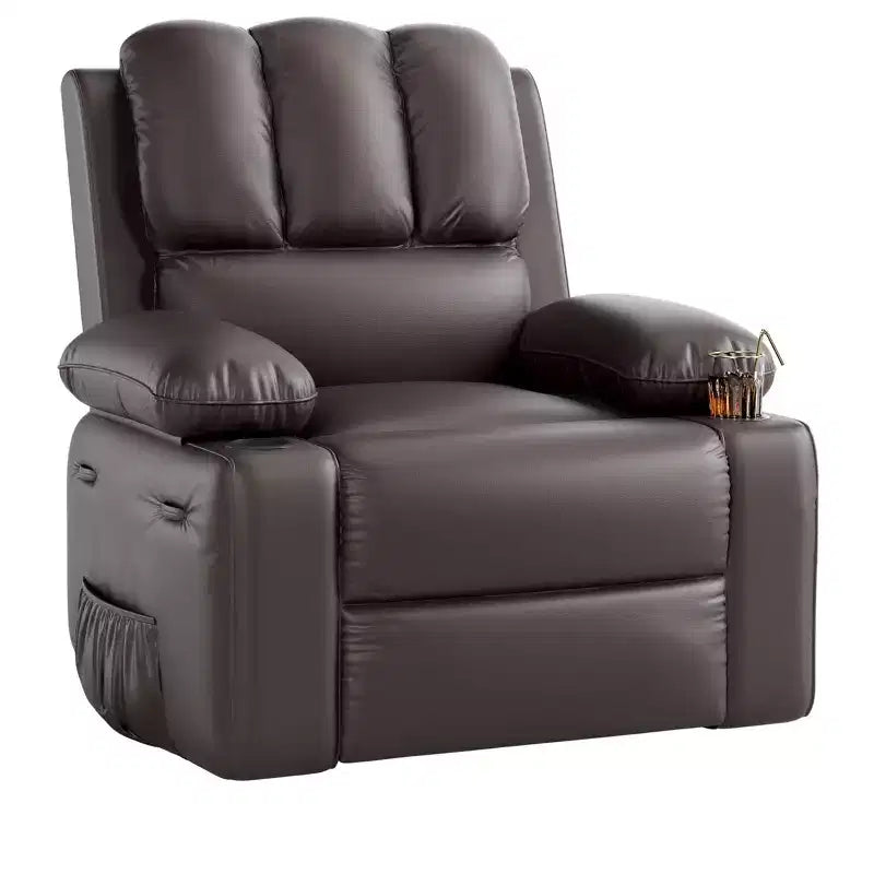 Fauteuil inclinable pivotant et à bascule en métal et similicuir avec massage et chaleur 95 cm (L) x 103 cm (H)