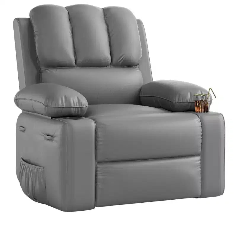 Fauteuil inclinable pivotant et à bascule en métal et similicuir avec massage et chaleur 95 cm (L) x 103 cm (H)