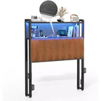 VINGLI eadboard, Adjustable Upholstered Headboard with 2 Tier Shelves and Pegboard with Charging Stations and LED Lights
