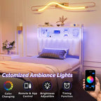 Tête de lit en métal et rembourrée avec étagères à 2 niveaux, panneau perforé et lumières LED RVB 101,5 cm (L) x 115 cm (H)