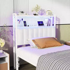 Tête de lit en métal et rembourrée avec étagères à 2 niveaux, panneau perforé et lumières LED RVB 101,5 cm (L) x 115 cm (H)