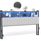 Tête de lit en métal et rembourrée avec étagères à 2 niveaux, panneau perforé et lumières LED RVB 101,5 cm (L) x 115 cm (H)