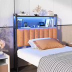 Tête de lit en métal et rembourrée avec étagères à 2 niveaux, panneau perforé et lumières LED RVB 101,5 cm (L) x 115 cm (H)