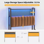 Tête de lit en métal et rembourrée avec étagères à 2 niveaux, panneau perforé et lumières LED RVB 101,5 cm (L) x 115 cm (H)
