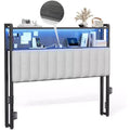 Tête de lit en métal et rembourrée avec étagères à 2 niveaux, panneau perforé et lumières LED RVB 101,5 cm (L) x 115 cm (H)