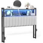 Tête de lit en métal et rembourrée avec étagères à 2 niveaux, panneau perforé et lumières LED RVB 101,5 cm (L) x 115 cm (H)