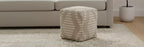 Pouf Ottoman en Coton, Jute et Laine à Motifs Géométriques Cubiques 45,7 cm H x 45,7 cm L Ivoire