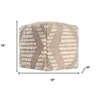 Pouf Ottoman en Coton, Jute et Laine à Motifs Géométriques Cubiques 45,7 cm H x 45,7 cm L Ivoire