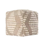 Pouf Ottoman en Coton, Jute et Laine à Motifs Géométriques Cubiques 45,7 cm H x 45,7 cm L Ivoire