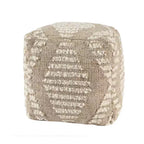 Pouf Ottoman en Coton, Jute et Laine à Motifs Géométriques Cubiques 45,7 cm H x 45,7 cm L Ivoire