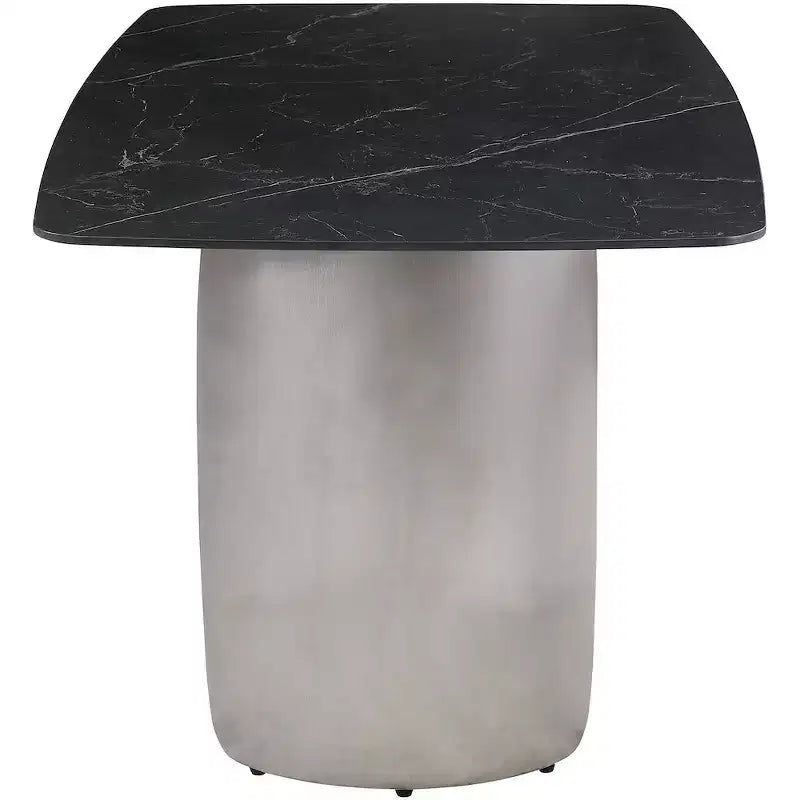 Table à manger rectangulaire en métal et pierre frittée avec base incurvée dorée L 180 cm x H 76 cm Blanc