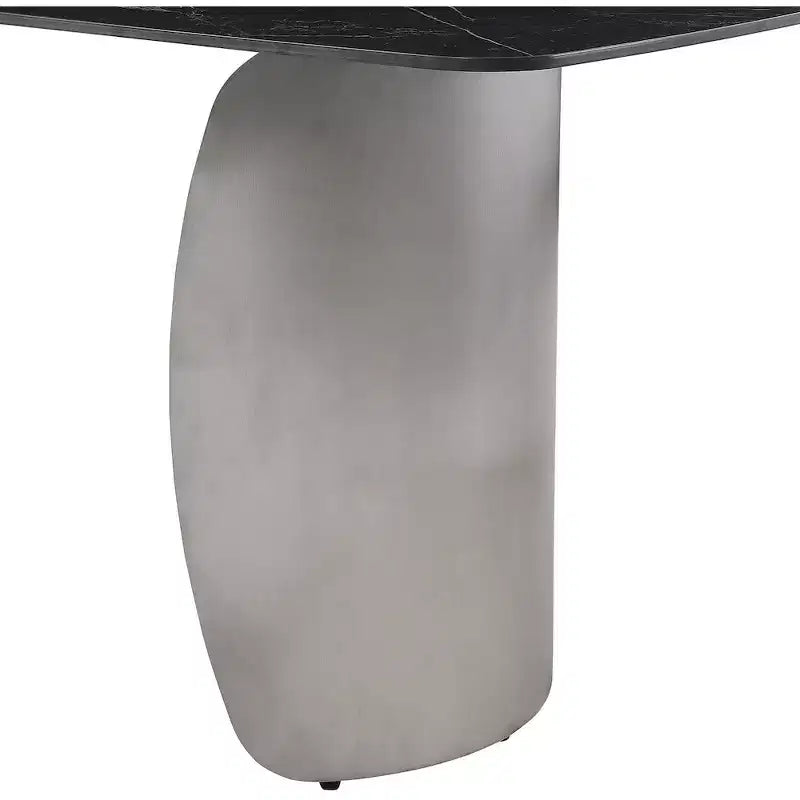 Table à manger rectangulaire en métal et pierre frittée avec base incurvée dorée L 180 cm x H 76 cm Blanc