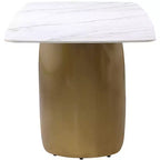 Table à manger rectangulaire en métal et pierre frittée avec base incurvée dorée L 180 cm x H 76 cm Blanc