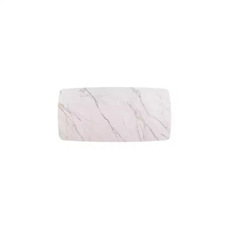 Table à manger rectangulaire en métal et pierre frittée avec base incurvée dorée L 180 cm x H 76 cm Blanc