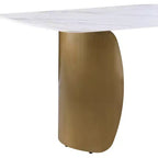 Table à manger rectangulaire en métal et pierre frittée avec base incurvée dorée L 180 cm x H 76 cm Blanc