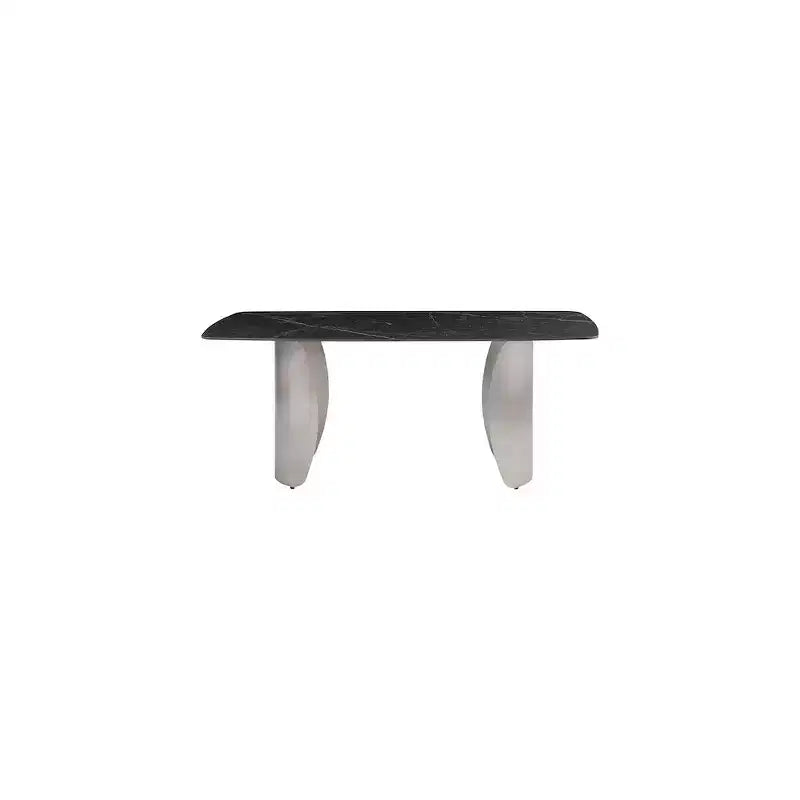Table à manger rectangulaire en métal et pierre frittée avec base incurvée dorée L 180 cm x H 76 cm Blanc