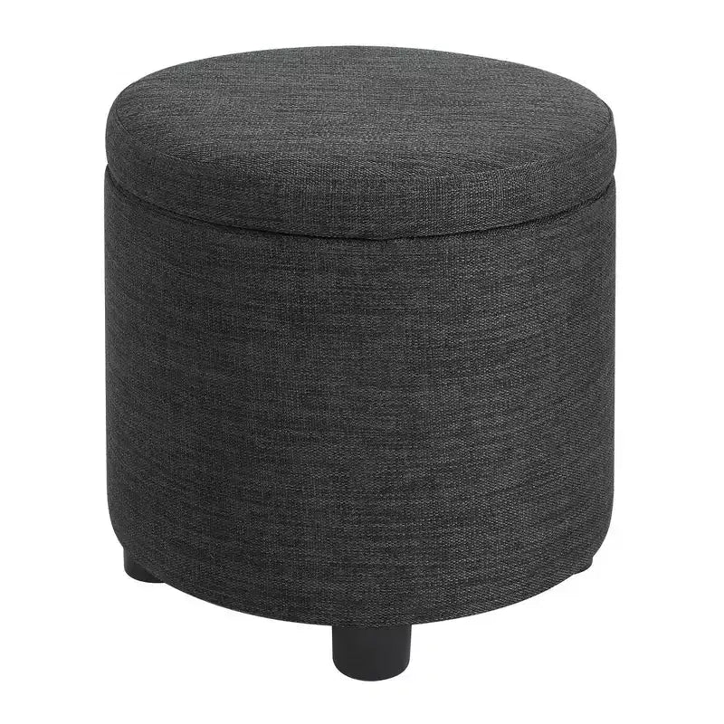 Pouffe de rangement rond en bois et similicuir avec plateau de couvercle réversible 56 cm (22") L x 41 cm (16") H Gris anthracite