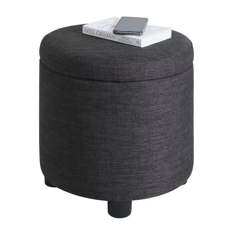 Pouffe de rangement rond en bois et similicuir avec plateau de couvercle réversible 56 cm (22") L x 41 cm (16") H Gris anthracite