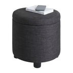 Pouffe de rangement rond en bois et similicuir avec plateau de couvercle réversible 56 cm (22") L x 41 cm (16") H Gris anthracite