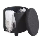 Pouffe de rangement rond en bois et similicuir avec plateau de couvercle réversible 56 cm (22") L x 41 cm (16") H Gris anthracite