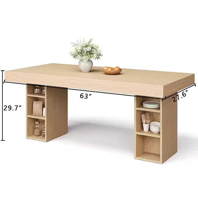 Table à manger rectangulaire en bois et MDF avec rangement ouvert double face 160 cm (L) x 75,4 cm (H) Marron