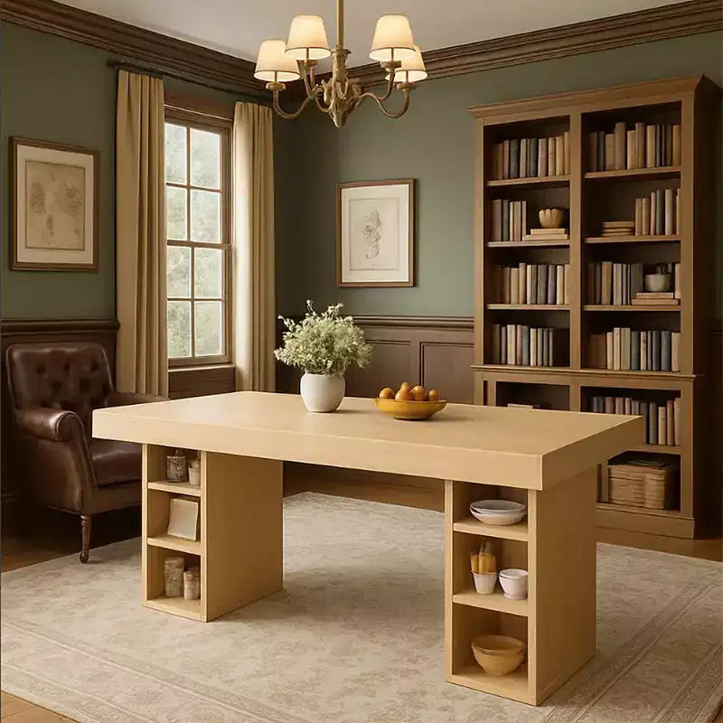 Table à manger rectangulaire en bois et MDF avec rangement ouvert double face 160 cm (L) x 75,4 cm (H) Marron