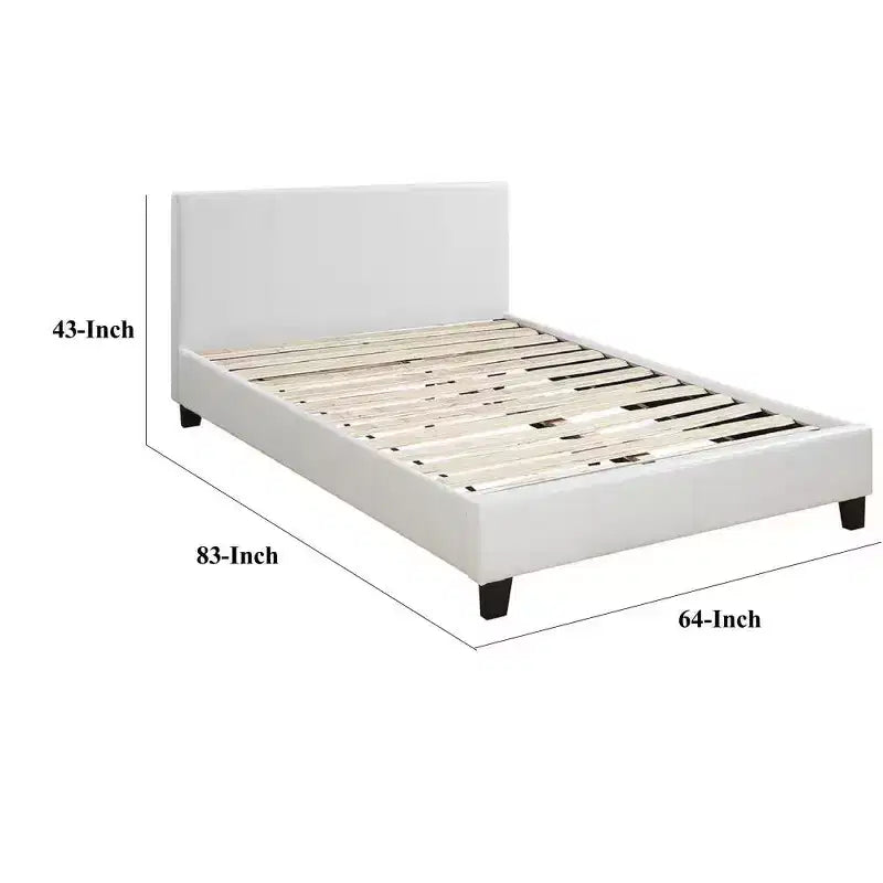 Lit Queen en bois de peuplier et MDF avec tête de lit capitonnée en similicuir 43''H x 83''W Blanc