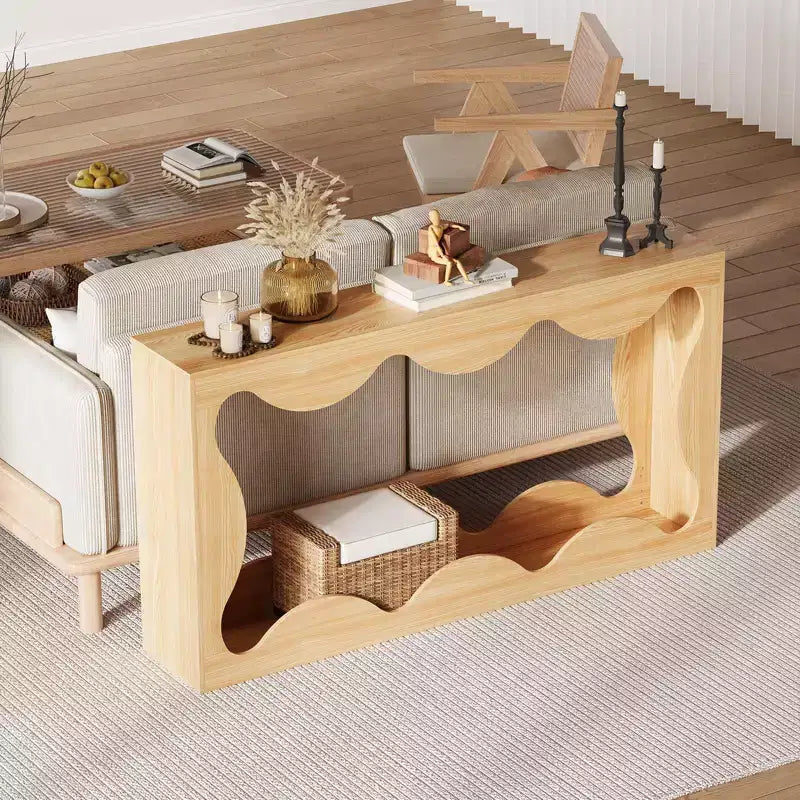 Console en bois composite avec rebord en forme d'éventail et étagère inférieure 160 cm (L) x 85,6 cm (H) Marron