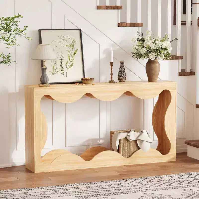 Console en bois composite avec rebord en forme d'éventail et étagère inférieure 160 cm (L) x 85,6 cm (H) Marron