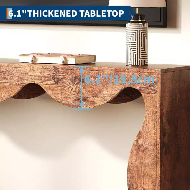 Console en bois composite avec rebord en forme d'éventail et étagère inférieure 160 cm (L) x 85,6 cm (H) Marron