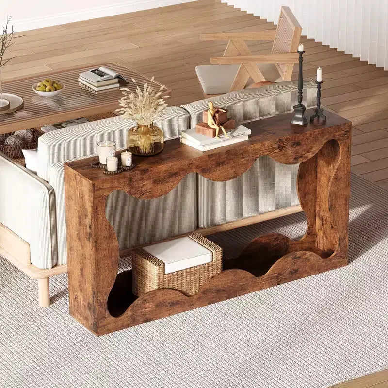 Console en bois composite avec rebord en forme d'éventail et étagère inférieure 160 cm (L) x 85,6 cm (H) Marron