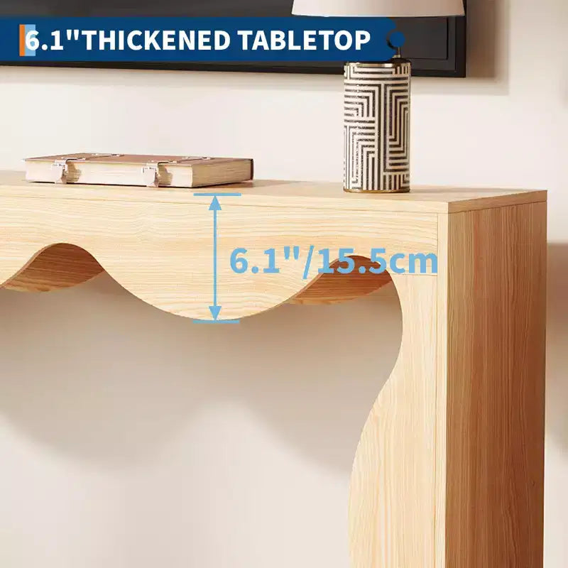 Console en bois composite avec rebord en forme d'éventail et étagère inférieure 160 cm (L) x 85,6 cm (H) Marron