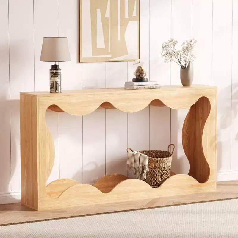 Console en bois composite avec rebord en forme d'éventail et étagère inférieure 160 cm (L) x 85,6 cm (H) Marron