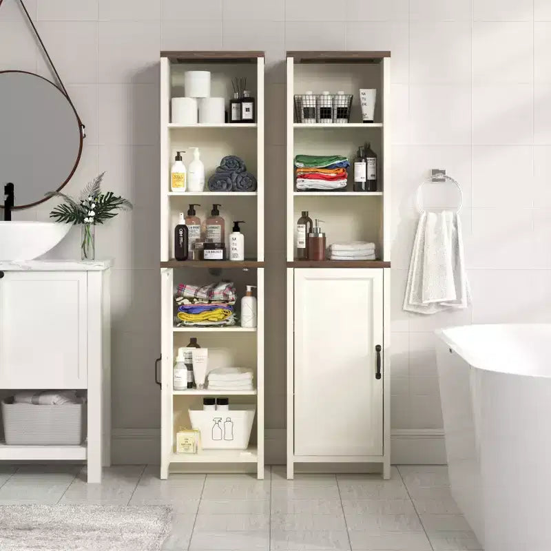 Meuble haut de salle de bain en bois avec étagères ouvertes et porte inférieure 39,6 cm (L) x 161,8 cm (H) Ivoire